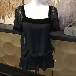 Express Black Lace Sleeve Square Neck Blouse